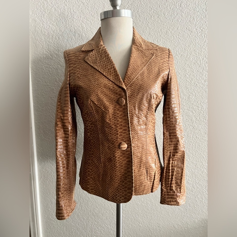 Pamela McCoy Vintage Leather Snakeskin Jacket Women’s Size XS snap out underarm
